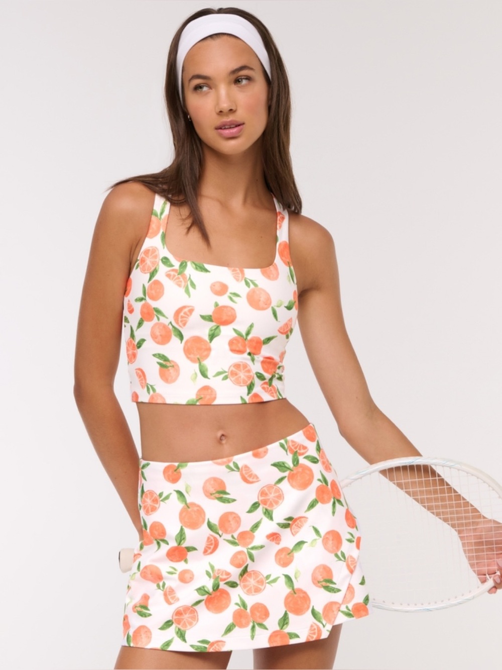 Abercrombie & Fitch White Crop Tank with Orange Fruit Print